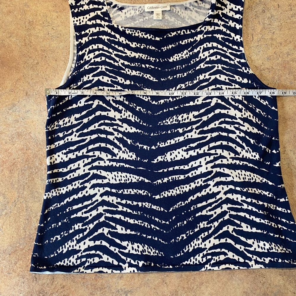 Coldwater Creek Blue and Cream Sweater Knit Tank Top Women's Size L Silk/Cotton - Picture 3 of 7